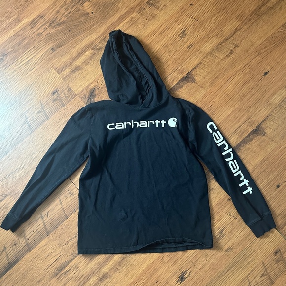 Boys Carhartt Long Sleeve Hooded T-Shirt Black Sz L (14-16) - Picture 1 of 3